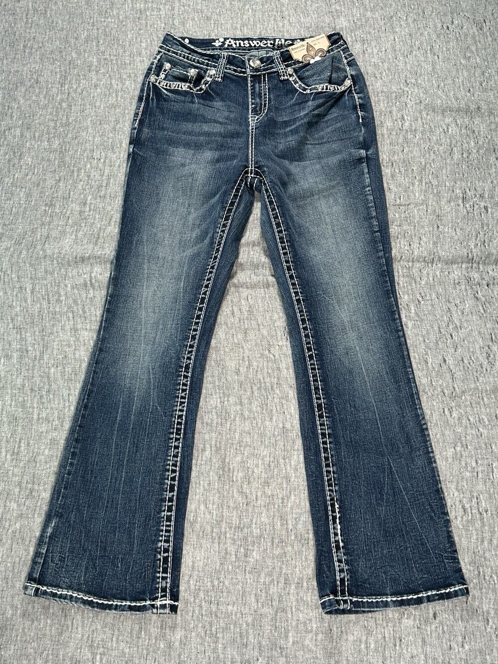 Answer Me Rhinestone Bootcut Jeans Womens 9 29" Blue Stretch Denim Y2K Western